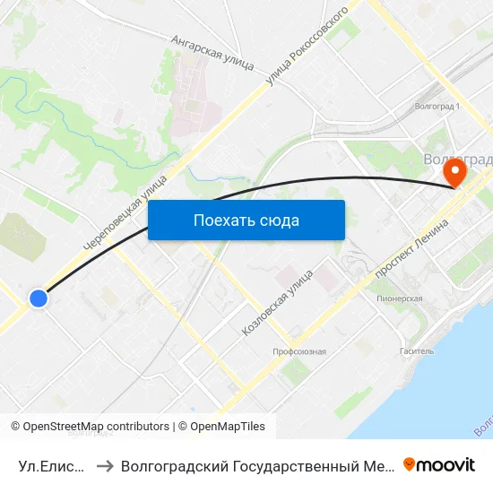 Ул.Елисеева (А) to Волгоградский Государственный Медицинский Университет map
