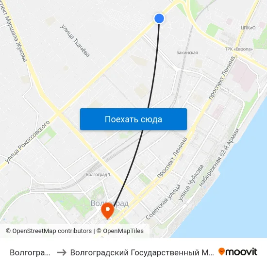 Волгоградсити (А) to Волгоградский Государственный Медицинский Университет map