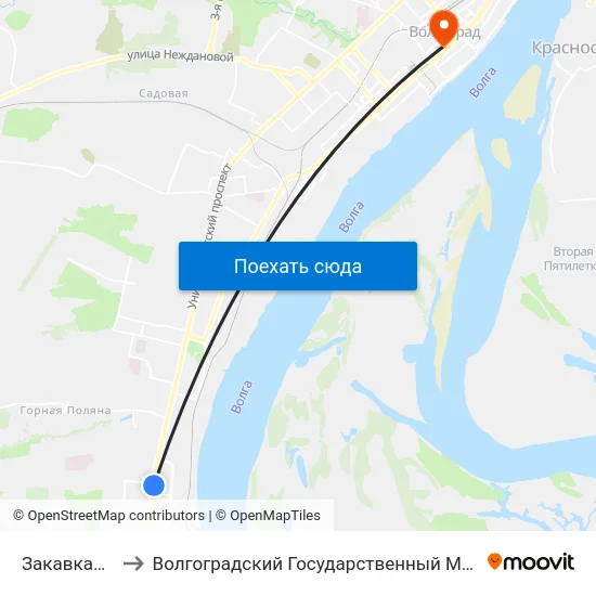 Закавказская (А) to Волгоградский Государственный Медицинский Университет map