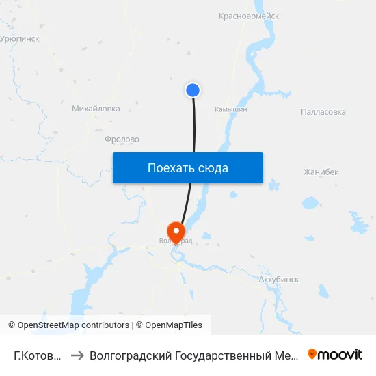 Г.Котово Ас (А) to Волгоградский Государственный Медицинский Университет map