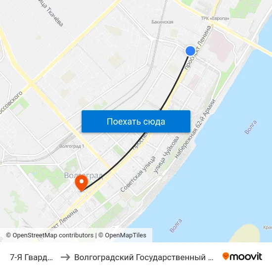 7-Я Гвардейская (А) to Волгоградский Государственный Медицинский Университет map