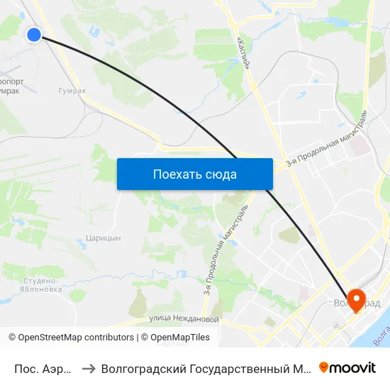 Пос. Аэропорт (А) to Волгоградский Государственный Медицинский Университет map