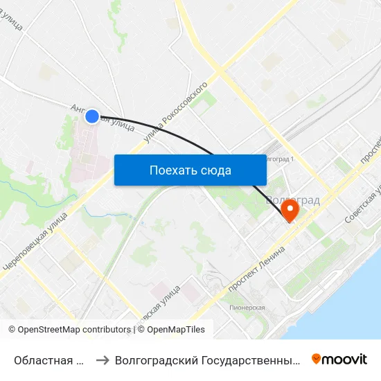 Областная Больница (А) to Волгоградский Государственный Медицинский Университет map