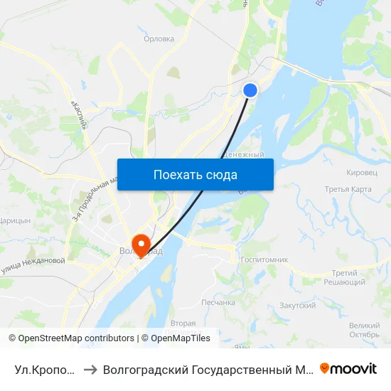 Ул.Кропоткина (А) to Волгоградский Государственный Медицинский Университет map