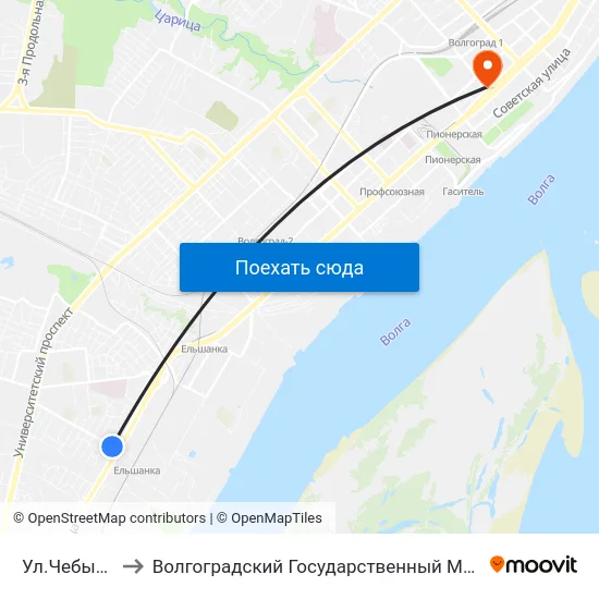 Ул.Чебышева (А) to Волгоградский Государственный Медицинский Университет map