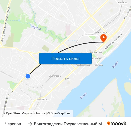Череповецкая (А) to Волгоградский Государственный Медицинский Университет map