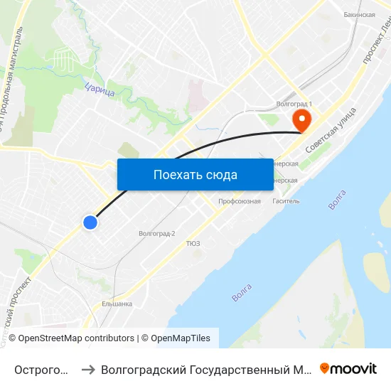 Острогожская (А) to Волгоградский Государственный Медицинский Университет map
