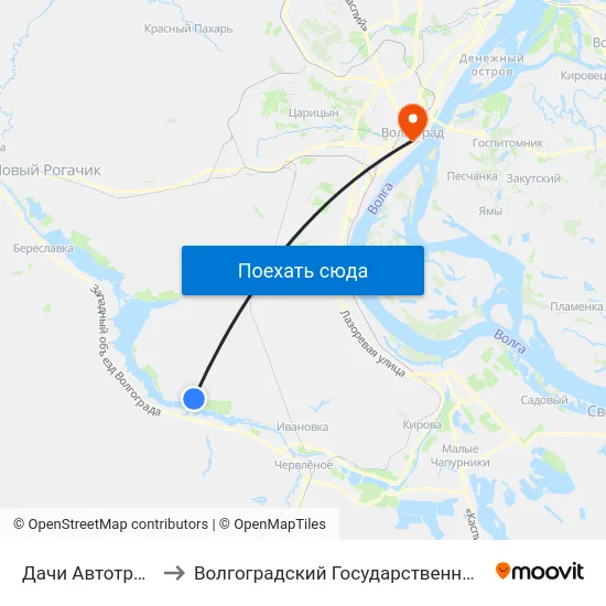 Дачи Автотранспортник (А) to Волгоградский Государственный Медицинский Университет map