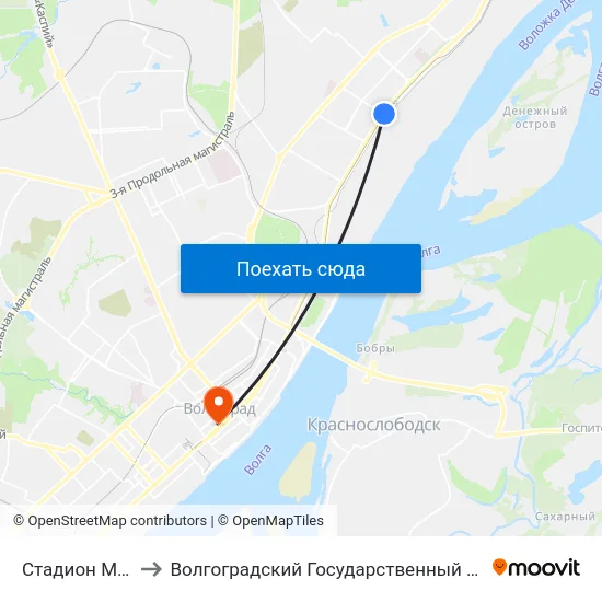 Стадион Монолит (А) to Волгоградский Государственный Медицинский Университет map