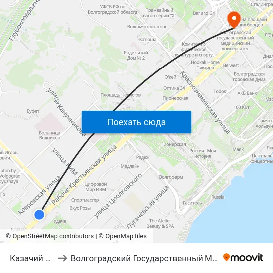 Казачий Театр (Б) to Волгоградский Государственный Медицинский Университет map