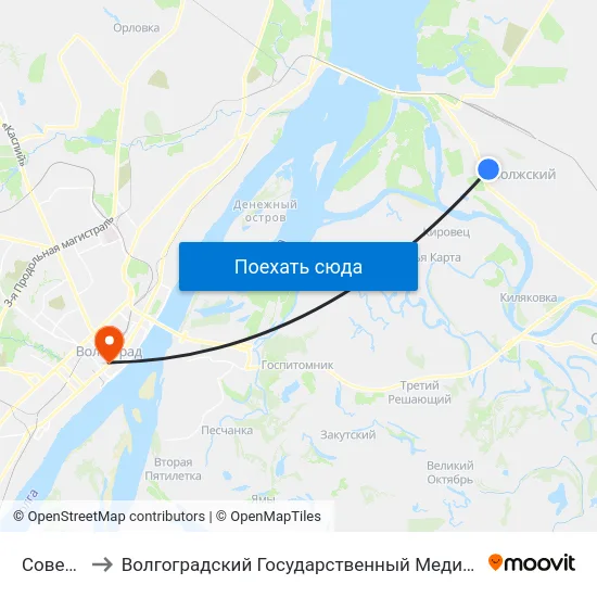 Советская to Волгоградский Государственный Медицинский Университет map