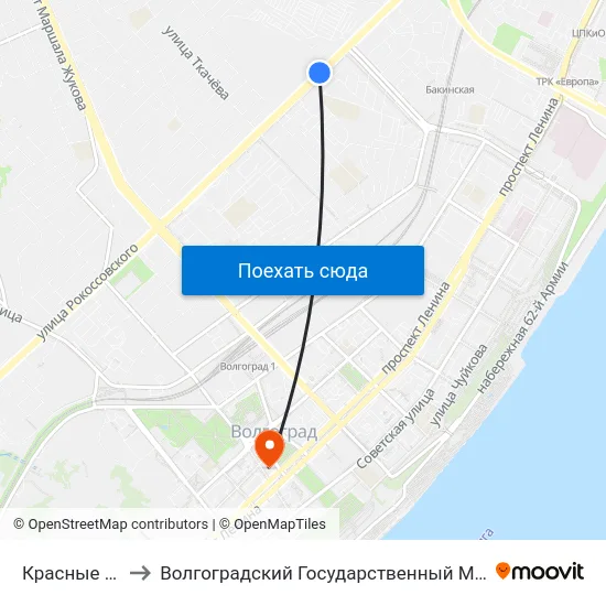 Красные Казармы to Волгоградский Государственный Медицинский Университет map