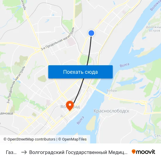 Газовая to Волгоградский Государственный Медицинский Университет map