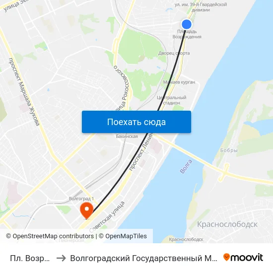 Пл. Возрождения to Волгоградский Государственный Медицинский Университет map