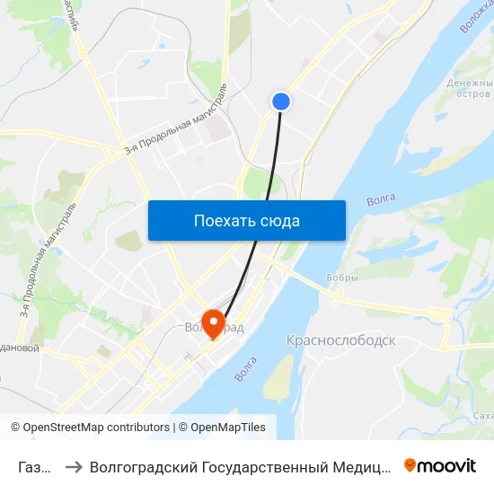 Газовая to Волгоградский Государственный Медицинский Университет map