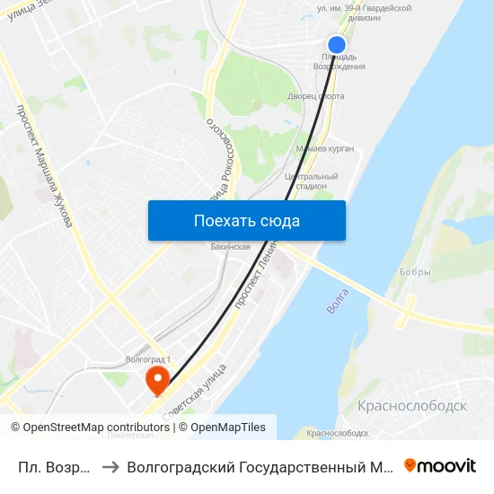 Пл. Возрождения to Волгоградский Государственный Медицинский Университет map