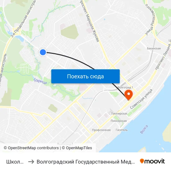 Школа №36 to Волгоградский Государственный Медицинский Университет map