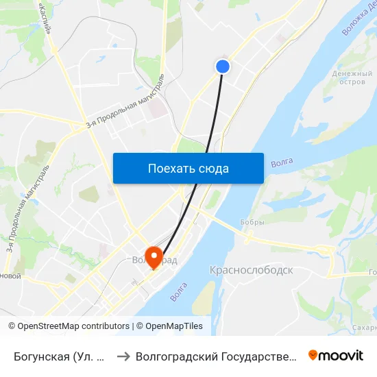 Богунская (Ул. Маршала Еременко) to Волгоградский Государственный Медицинский Университет map