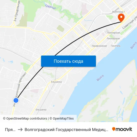 Прямая to Волгоградский Государственный Медицинский Университет map