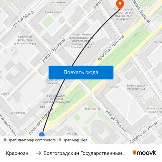 Краснознаменская to Волгоградский Государственный Медицинский Университет map