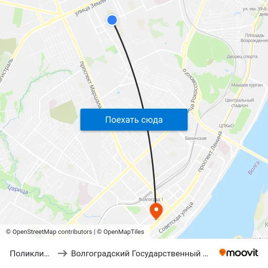 Поликлиника №28 to Волгоградский Государственный Медицинский Университет map