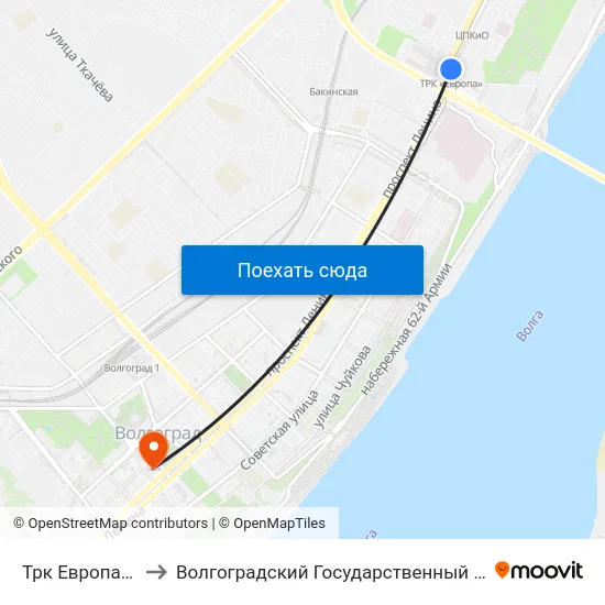 Трк Европа Сити Молл to Волгоградский Государственный Медицинский Университет map