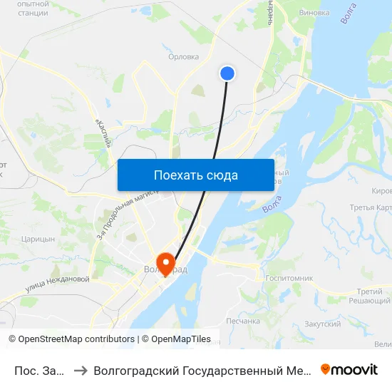 Пос. Заречный to Волгоградский Государственный Медицинский Университет map