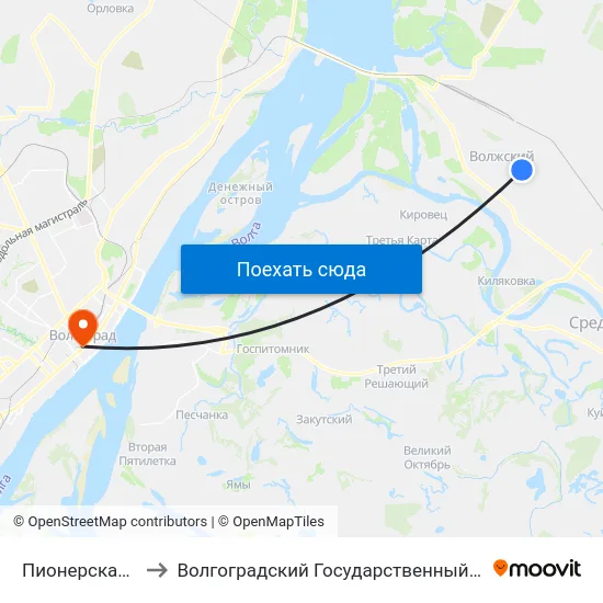 Пионерская (Ул. Мира) to Волгоградский Государственный Медицинский Университет map