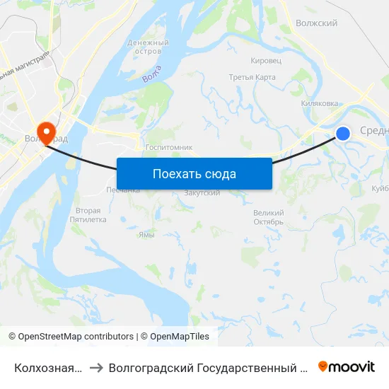 Колхозная Ахтуба - 1 to Волгоградский Государственный Медицинский Университет map