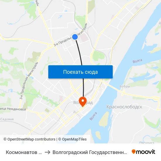 Космонавтов (Ул. Землячки) to Волгоградский Государственный Медицинский Университет map