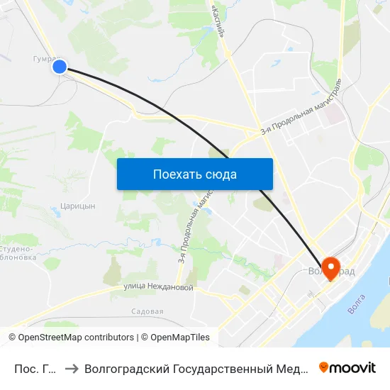 Пос. Гумрак to Волгоградский Государственный Медицинский Университет map