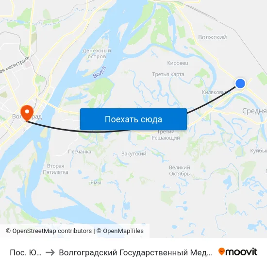 Пос. Южный to Волгоградский Государственный Медицинский Университет map