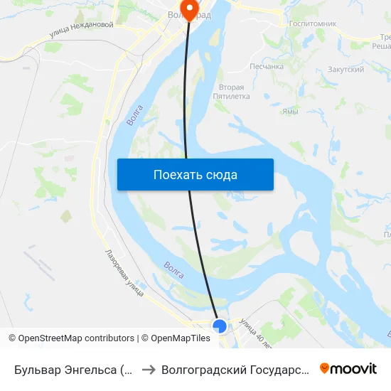 Бульвар Энгельса (Бульвар Фридриха Энгельса) to Волгоградский Государственный Медицинский Университет map