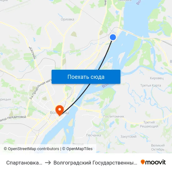 Спартановка (Универсам) to Волгоградский Государственный Медицинский Университет map
