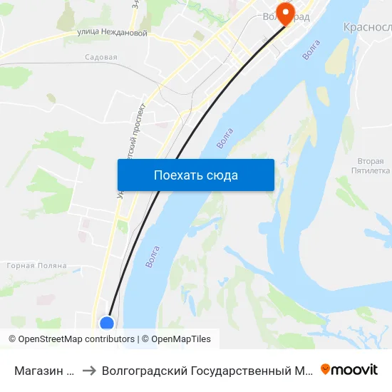 Магазин Петушок to Волгоградский Государственный Медицинский Университет map