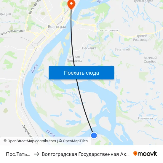 Пос.Татьянка-1 (А) to Волгоградская Государственная Академия Физической Культуры map