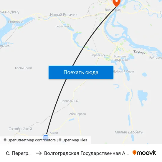 С. Перегрузное Тр (Б) to Волгоградская Государственная Академия Физической Культуры map