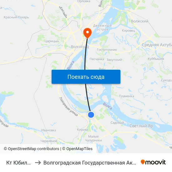 Кт Юбилейный (А) to Волгоградская Государственная Академия Физической Культуры map