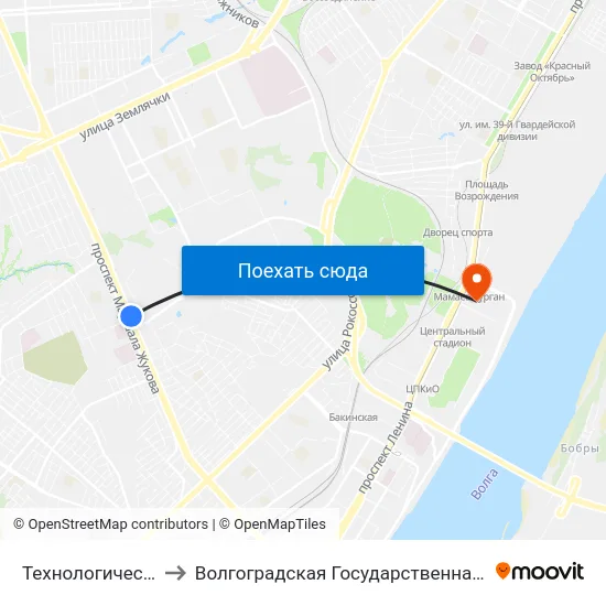 Технологический Колледж (А) to Волгоградская Государственная Академия Физической Культуры map