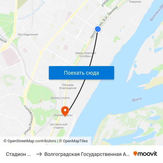 Стадион Монолит (Б) to Волгоградская Государственная Академия Физической Культуры map