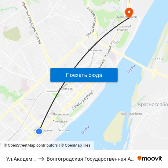 Ул.Академическая (А) to Волгоградская Государственная Академия Физической Культуры map