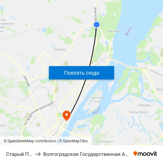Старый Пост Гаи (Б) to Волгоградская Государственная Академия Физической Культуры map