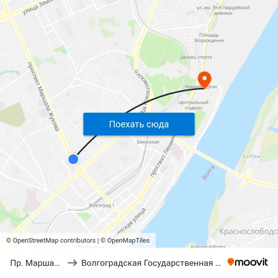 Пр. Маршала Жукова (А) to Волгоградская Государственная Академия Физической Культуры map
