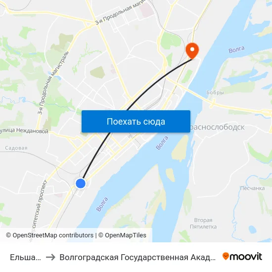 Ельшанка (А) to Волгоградская Государственная Академия Физической Культуры map