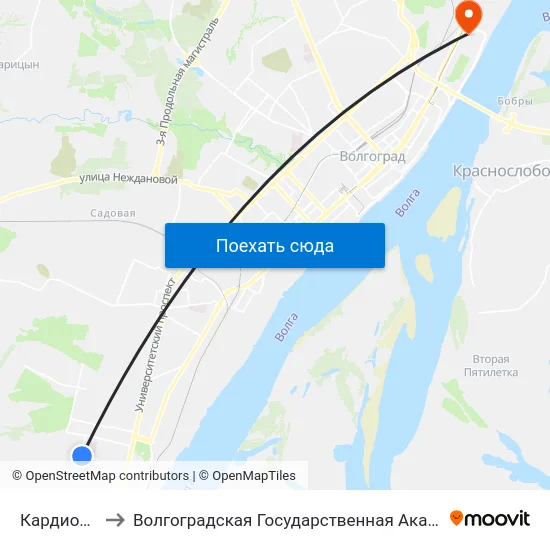 Кардиоцентр (А) to Волгоградская Государственная Академия Физической Культуры map