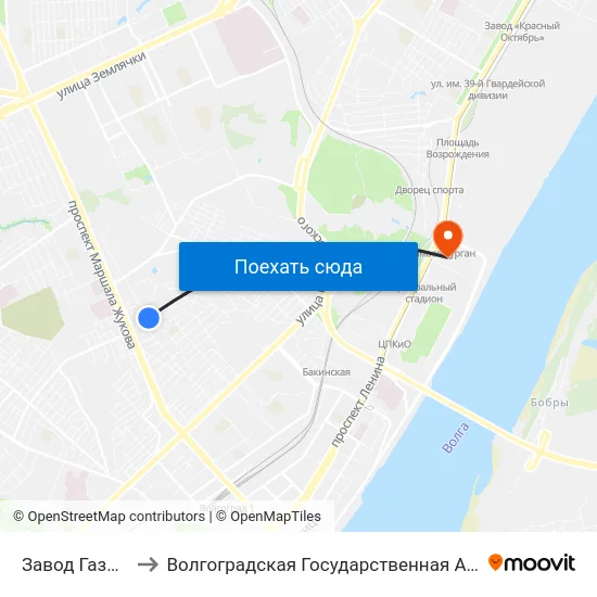 Завод Газоаппарат (А) to Волгоградская Государственная Академия Физической Культуры map