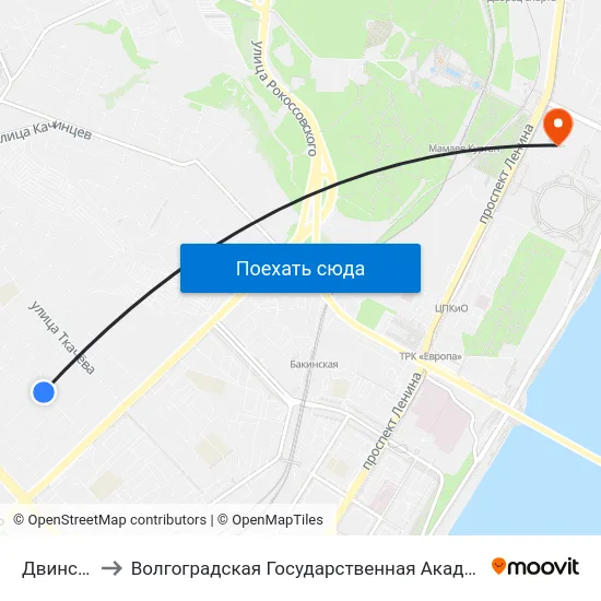 Двинская (А) to Волгоградская Государственная Академия Физической Культуры map