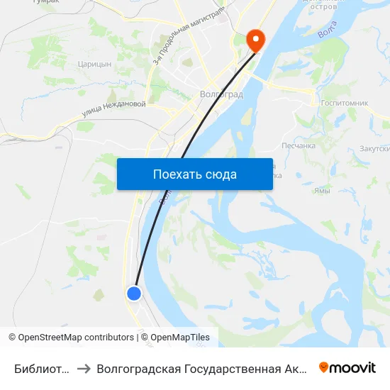 Библиотечная (Б) to Волгоградская Государственная Академия Физической Культуры map