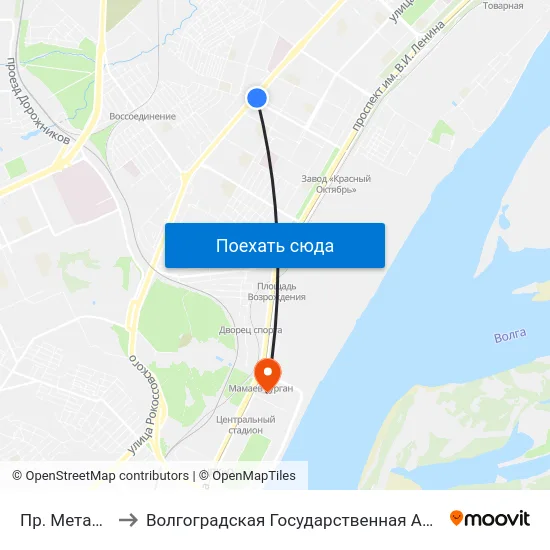 Пр. Металлургов (Б) to Волгоградская Государственная Академия Физической Культуры map