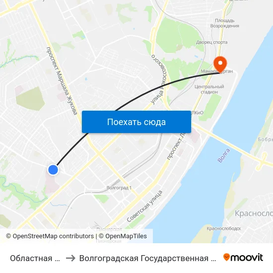 Областная Больница (А) to Волгоградская Государственная Академия Физической Культуры map